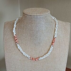 Elegant White and Pink Beaded Necklace
